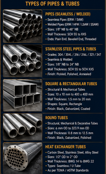 Types of Pipes and Tubes